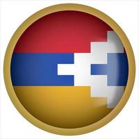 Artsakh 3d icono de botón de bandera redondeada con marco dorado vector