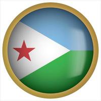 Djibouti 3D rounded Flag Button Icon with Gold Frame vector