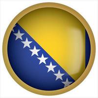 Bosnia and Herzegovina 3D rounded Flag Button Icon with Gold Frame vector