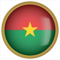 Burkina Faso 3D rounded Flag Button Icon with Gold Frame vector