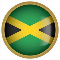 Jamaica 3D rounded Flag Button Icon with Gold Frame vector