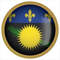 Guadeloupe 3D rounded Flag Button Icon with Gold Frame vector