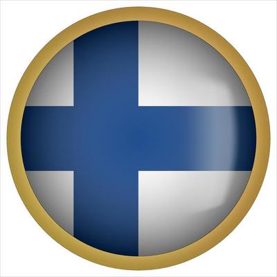 Finland 3D rounded Flag Button Icon with Gold Frame