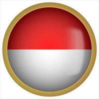 Indonesia 3D rounded Flag Button Icon with Gold Frame vector