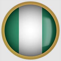 Nigeria 3d icono de botón de bandera redondeada con marco dorado vector