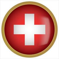 Switzerland 3D rounded Flag Button Icon with Gold Frame vector