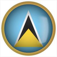 Saint Lucia 3D rounded Flag Button Icon with Gold Frame vector