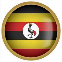 uganda 3d icono de botón de bandera redondeada con marco dorado vector