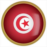 Tunisia 3D rounded Flag Button Icon with Gold Frame vector