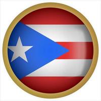 Puerto Rico 3d icono de botón de bandera redondeada con marco dorado vector