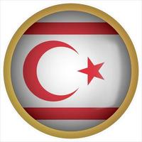 Turkish Republic of Northern Cyprus 3D rounded Flag Button Icon with Gold Frame vector