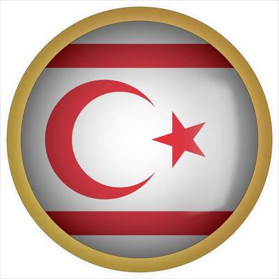 Turkish Republic of Northern Cyprus 3D rounded Flag Button Icon with Gold Frame