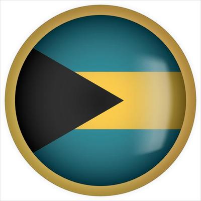 Bahamas 3D rounded Flag Button Icon with Gold Frame