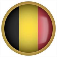 Belgium 3D rounded Flag Button Icon with Gold Frame vector