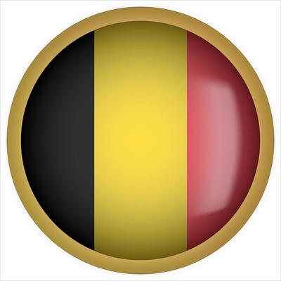 Belgium 3D rounded Flag Button Icon with Gold Frame