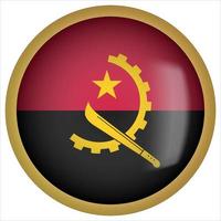 Angola 3D rounded Flag Button Icon with Gold Frame vector