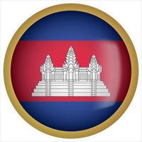 Cambodia 3D rounded Flag Button Icon with Gold Frame vector