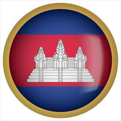 Cambodia 3D rounded Flag Button Icon with Gold Frame