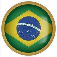 Brazil 3D rounded Flag Button Icon with Gold Frame vector