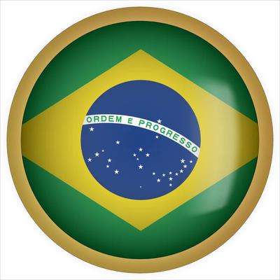 Brazil 3D rounded Flag Button Icon with Gold Frame