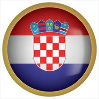 Croacia icono de botón de bandera redondeada 3d con marco dorado vector