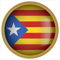 Cataluña 3d icono de botón de bandera redondeada con marco dorado vector