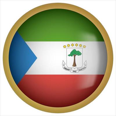 Equatorial Guinea 3D rounded Flag Button Icon with Gold Frame