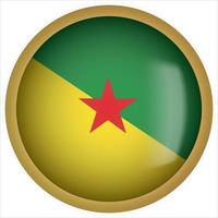 French Guiana 3D rounded Flag Button Icon with Gold Frame vector