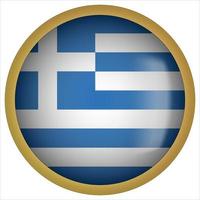 Greece 3D rounded Flag Button Icon with Gold Frame vector