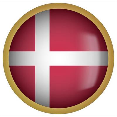 Denmark 3D rounded Flag Button Icon with Gold Frame