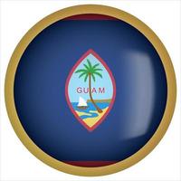 Guam 3D rounded Flag Button Icon with Gold Frame vector