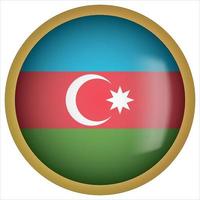 Azerbaiyán 3d icono de botón de bandera redondeada con marco dorado vector