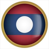 Laos 3D rounded Flag Button Icon with Gold Frame vector