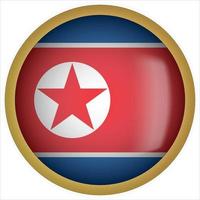 North Korea 3D rounded Flag Button Icon with Gold Frame vector