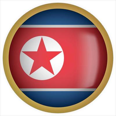 North Korea 3D rounded Flag Button Icon with Gold Frame