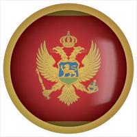 montenegro 3d icono de botón de bandera redondeada con marco dorado vector