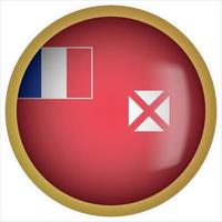 Wallis and Futuna 3D rounded Flag Button Icon with Gold Frame vector