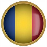 Romania 3D rounded Flag Button Icon with Gold Frame vector