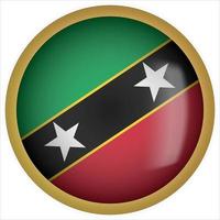 Saint Kitts and Nevis 3D rounded Flag Button Icon with Gold Frame vector