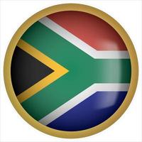 South Africa 3D rounded Flag Button Icon with Gold Frame vector