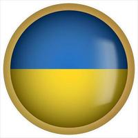 Ukraine 3D rounded Flag Button Icon with Gold Frame vector