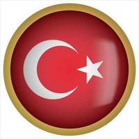 Turquía icono de botón de bandera redondeada 3d con marco dorado vector