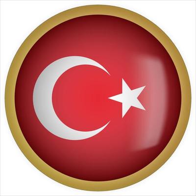 Turkey 3D rounded Flag Button Icon with Gold Frame