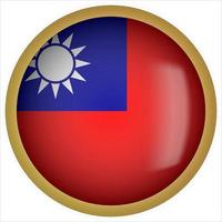 Taiwan 3D rounded Flag Button Icon with Gold Frame vector