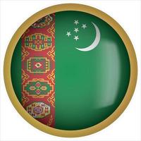 Turkmenistan 3D rounded Flag Button Icon with Gold Frame vector