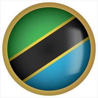 tanzania 3d icono de botón de bandera redondeada con marco dorado vector