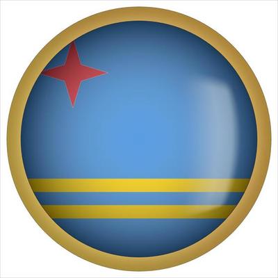 Aruba 3D rounded Flag Button Icon with Gold Frame