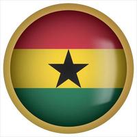 Ghana 3d icono de botón de bandera redondeada con marco dorado vector