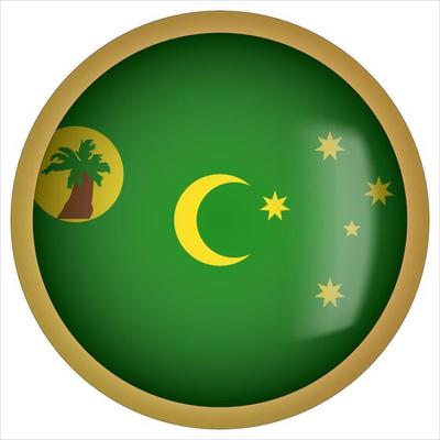 Cocos or Keeling Islands 3D rounded Flag Button Icon with Gold Frame