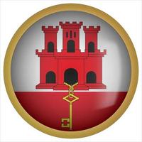 Gibraltar 3D rounded Flag Button Icon with Gold Frame vector